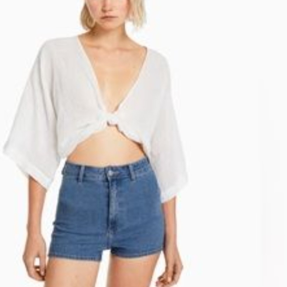 Free People White Tie-Front Crop Top